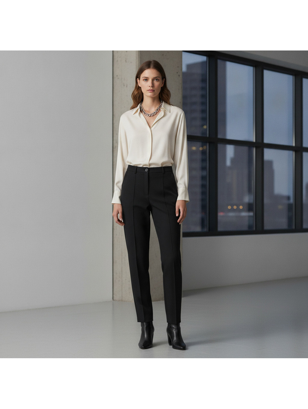 T By Alexander Wang Black Slim Fit Dress Pants with Zipper Detail
